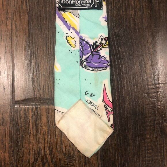 Vintage Bon Homme Stegosaurus Dinosaurs Novelty Necktie Light Blue Comic Retro - Picture 11 of 11